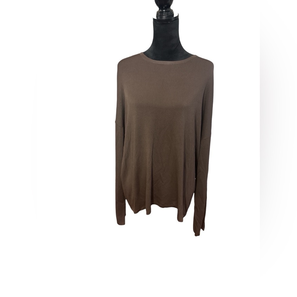 Shamask Brown Oversized Top Size Small Rayon Minimalist Quiet Luxury USA Made - Picture 2 of 9